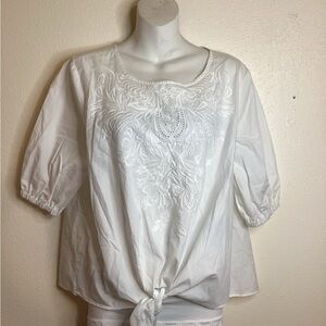 INC International Concepts Embroidered White Top Size Large